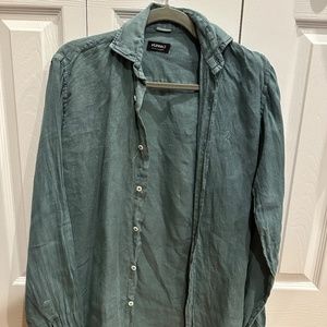 Green linen button-up shirt